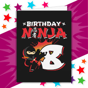 Cartão Estilo de Livro de BD de 8 anos Ninja 8º aniversár