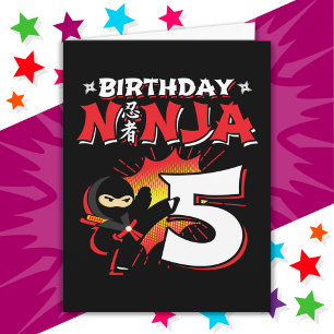 Cartão Estilo de Livro de Quadrinhos de 5 Anos Ninja 5 Bi