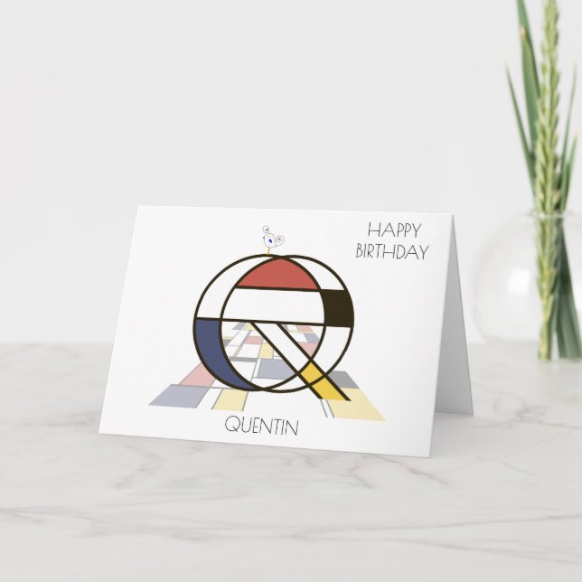 Cartão Estilo de Neoplasticismo Monograma. Letra Q (Frente)