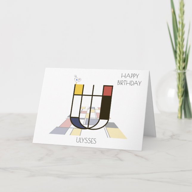 Cartão Estilo de Neoplasticismo Monograma. Letra U (Frente)