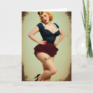 Cartão Estilo de Retro Vintage Pinup AI Art, Aniversário