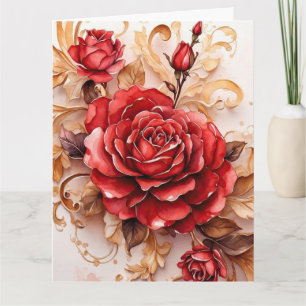 Cartão Estilo de Vintagem do Script Rosa de Aquarela Verm
