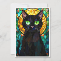 Estilo de Vitral Gatinho Preto Charmoso Olhos Verd