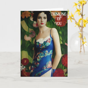 Cartão Estilo Deco Elegante Mulher com Flores Grandes