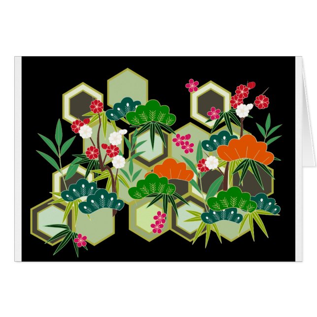 Cartão Estilo Japonês do Dia do ano novo (Frente Horizontal)