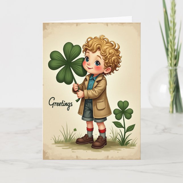 Cartão estilo vintage Clover Boy (Frente)