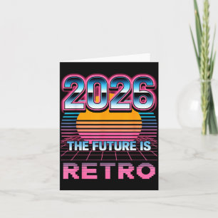 Cartão Estilo Vintage dos Anos 80 Feliz Ano Novo 2026 Ret