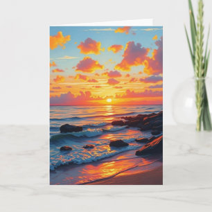 Cartão Estilo Vintage na costa Viagem Havaiana Sunset