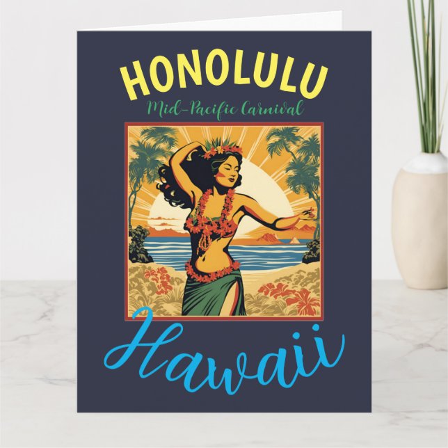 Cartão Estilo Vintage Viagem Honolulu Médio Havaiano - Pa (Frente)