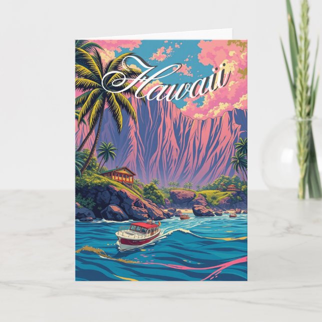 Cartão Estilo Vintage Viagem Honolulu Médio Havaiano - Pa (Frente)