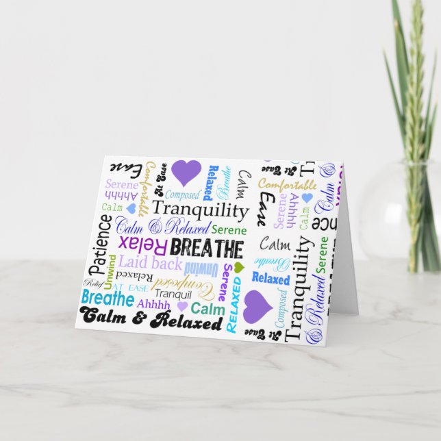 Cartão Estipografia de palavras positivas calmas e relaxa (Frente)