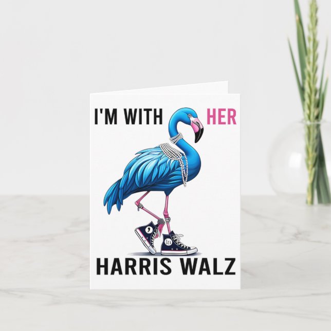 Cartão Estou com o Harris W Flamingo Vote Blue (Frente)