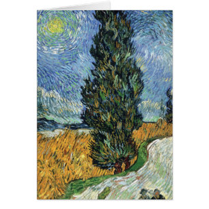 Cartão Estrada com Ciprestes Impressionismo de Van Gogh