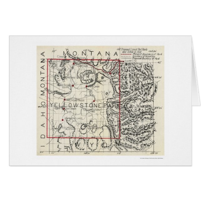 Cartão Estrada de ferro de Yellowstone & mapa 1900 do (Frente Horizontal)