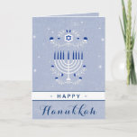 Cartão Estrela Azul de Menorah de David Happy Hanukkah El<br><div class="desc">Surpreenda seus amigos e família com este elegante cartão de saudação do tema Chanucá! Altere facilmente o texto clicando na opção "personalizar este modelo".</div>