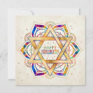 Cartão Estrela Colorida de David Mandala Happy Hanukkah