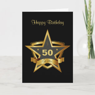 Cartão Estrela de 50º Aniversário Preta e Dourada