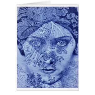 Cartão estrela de cinema Gloria Swanson do 1920 no azul