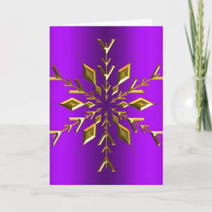 Cartão Estrela de Floco de Neve Dourada Natal Roxo
