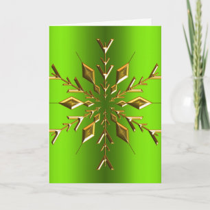 Cartão Estrela de Floco de Neve Dourada Natal Verde