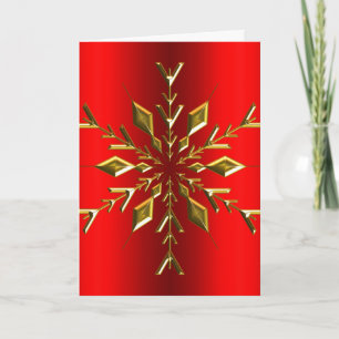Cartão Estrela de Floco de Neve Dourada Natal Vermelho