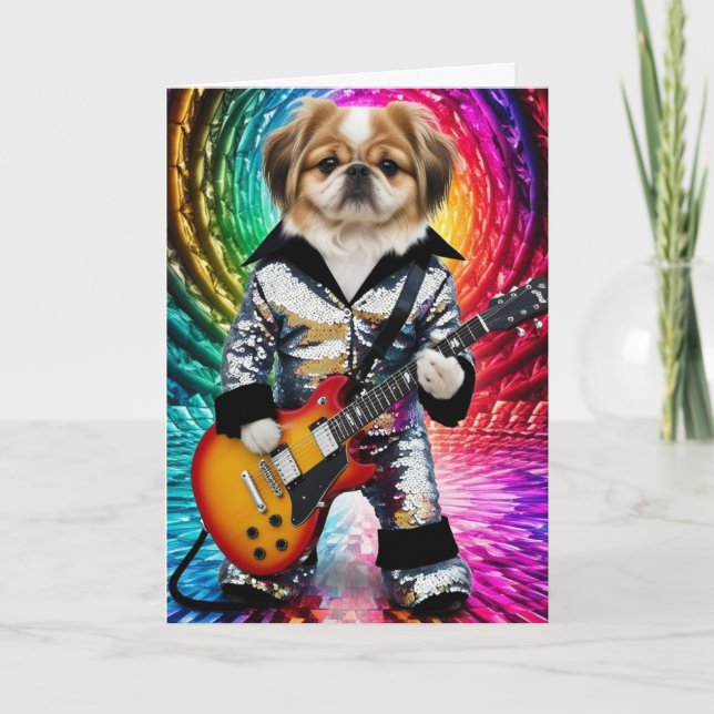 Cartão Estrela de Rock Pekingese Engraçada (Frente)