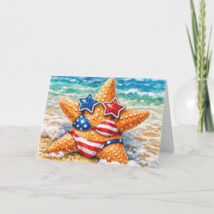 Cartão Estrela-do-mar americana de aniversário com biquín
