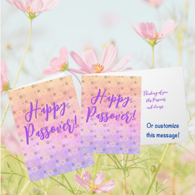 Cartão Estrela Judaica Elegante Pastel de David (Peachy lavender Happy Passover cards are ready for you to customize with your personal message!)