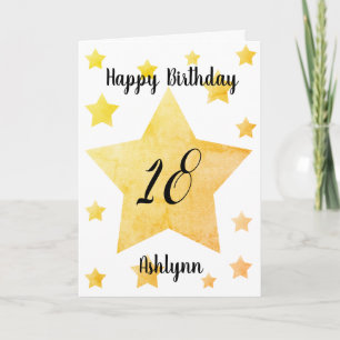 Cartão Estrelas Aquarela Dourada Feliz 18º Aniversário