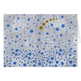 Cartão Estrelas azuis cintilantes em papel prateado abstr