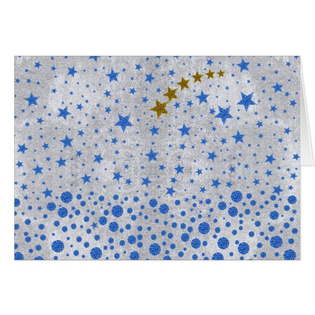 Cartão Estrelas azuis cintilantes em papel prateado abstr (Frente Horizontal)