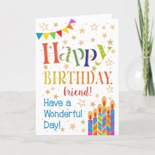 Cartão Estrelas, Bunting, Velas para Aniversário Amigo