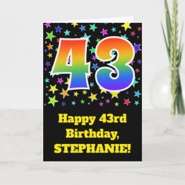 Cartão Estrelas coloridas + padrão arco-íris "43" Anivers