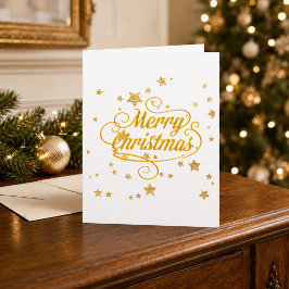 Cartão Estrelas de Natal Personalizadas Elegantes em Dour