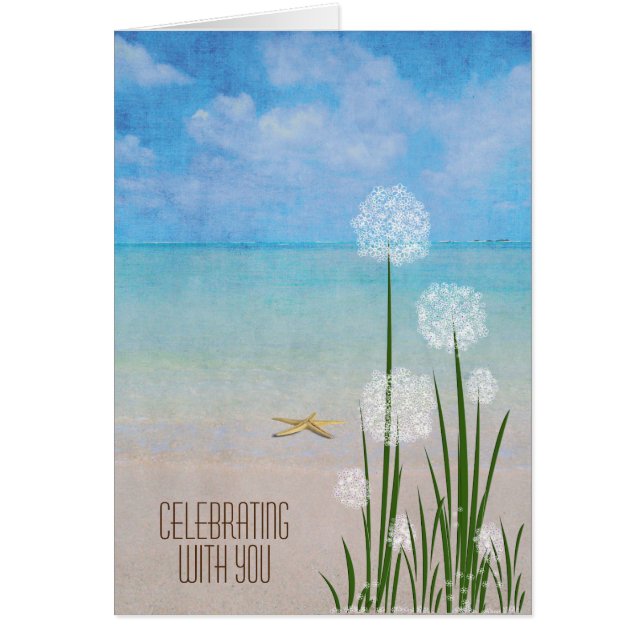 Cartão estrelas-do-mar e flores de praia (Frente)