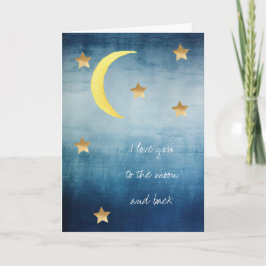 Cartão Estrelas Douradas da Lua Azul Eu amo você da lua e