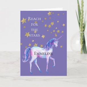 Cartão Estrelas Douradas Unicórnio Roxo