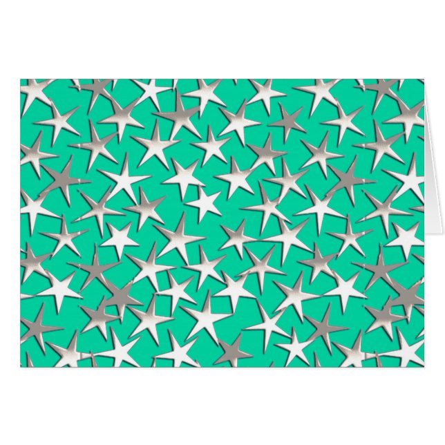 Cartão Estrelas prateadas na turquesa (Frente horizontal)