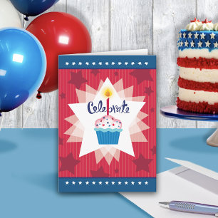 Cartão Estrelas Vermelhas Azuis Vermelhas Strike Cupcake 