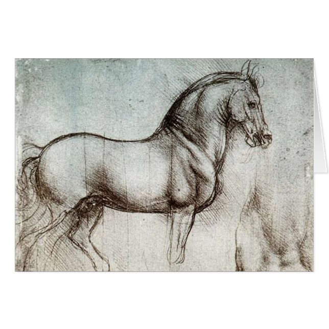 Cartão Estudo Da Vinci Horse Renascance Sketch Belas Arte (Frente horizontal)