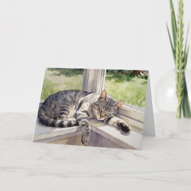 Cartão Estudo de Gato Tabby Cinza C em Aquarelas (Frente)