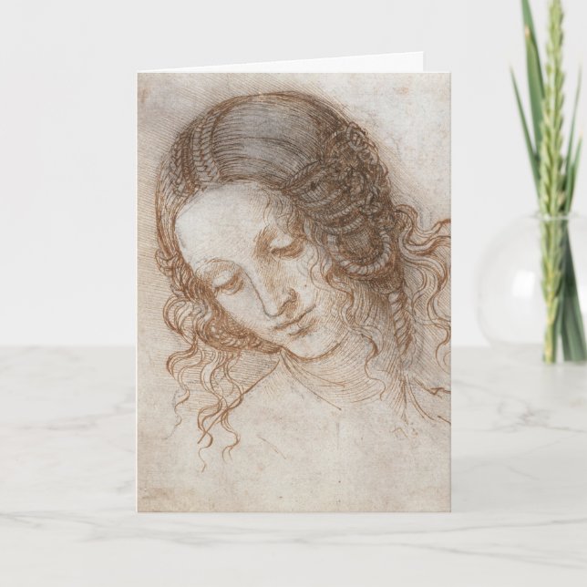 Cartão Estudo de Leonardo da Vinci da Cabeça de Leda (Frente)