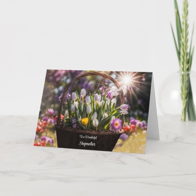 Cartão Etapa Feliz dia de as mães Mãe com Cesta de Tulip (Frente)