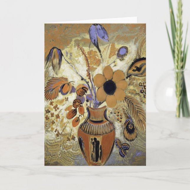 Cartão Etruscan Vase com Flores por Odilon Redon (Frente)