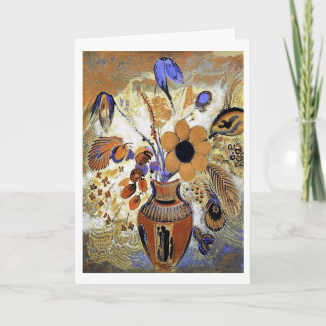 Cartão Etruscan Vase com Flores, Redon (Frente)