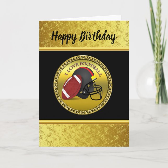 Cartão Eu adoro futebol com futebol e capacete (Frente)