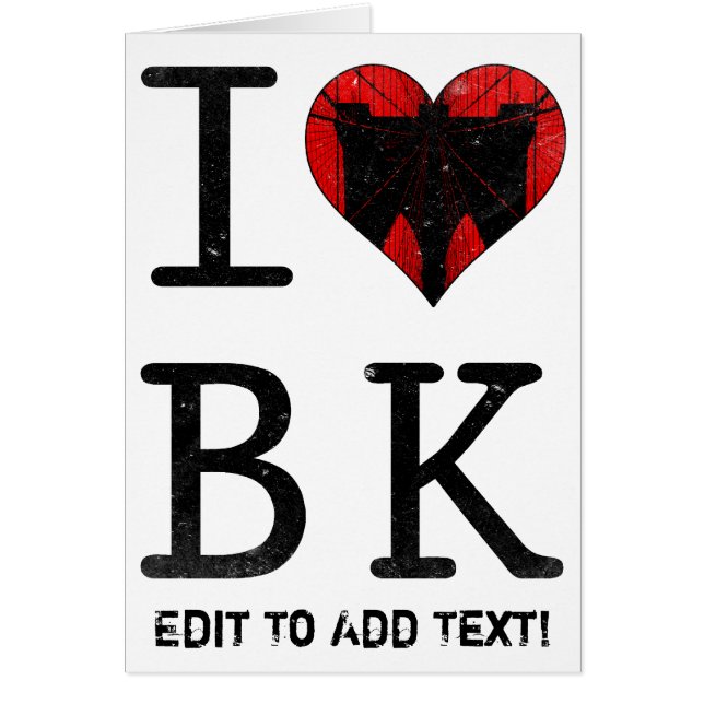 Cartão Eu Amo Brooklyn, BK Nova York (Frente)