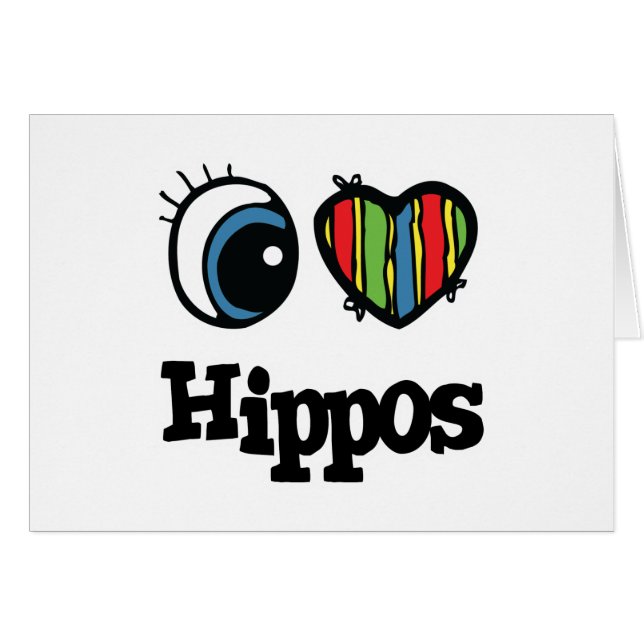 Cartão Eu Amo (Coração) Hipopótamos (Frente Horizontal)
