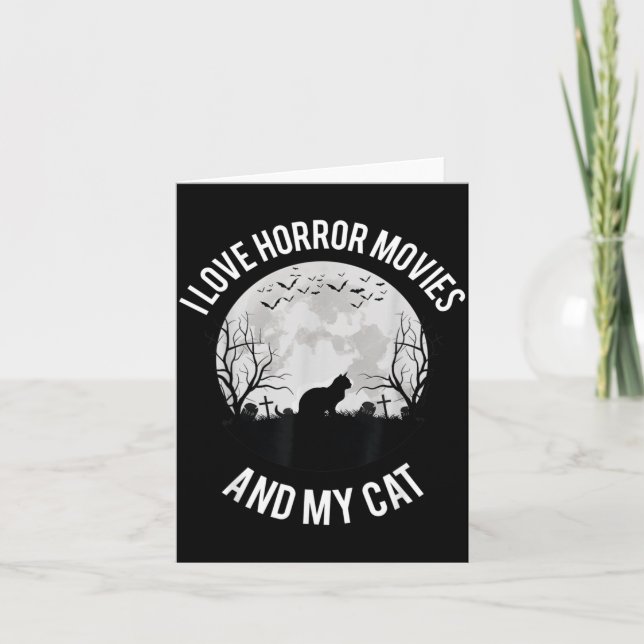 Cartão Eu Amo Filmes de Terror E Meu Gato (Frente)