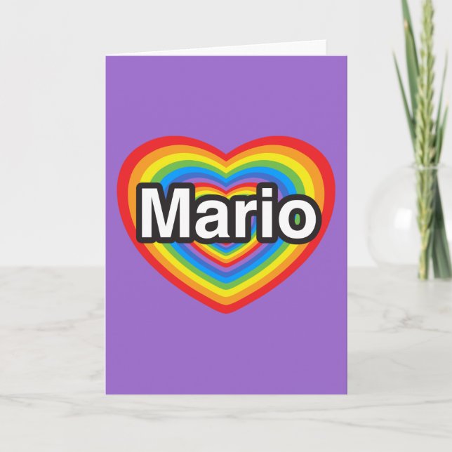 Cartão Eu amo Mario. Eu te amo Mario. Coração (Frente)